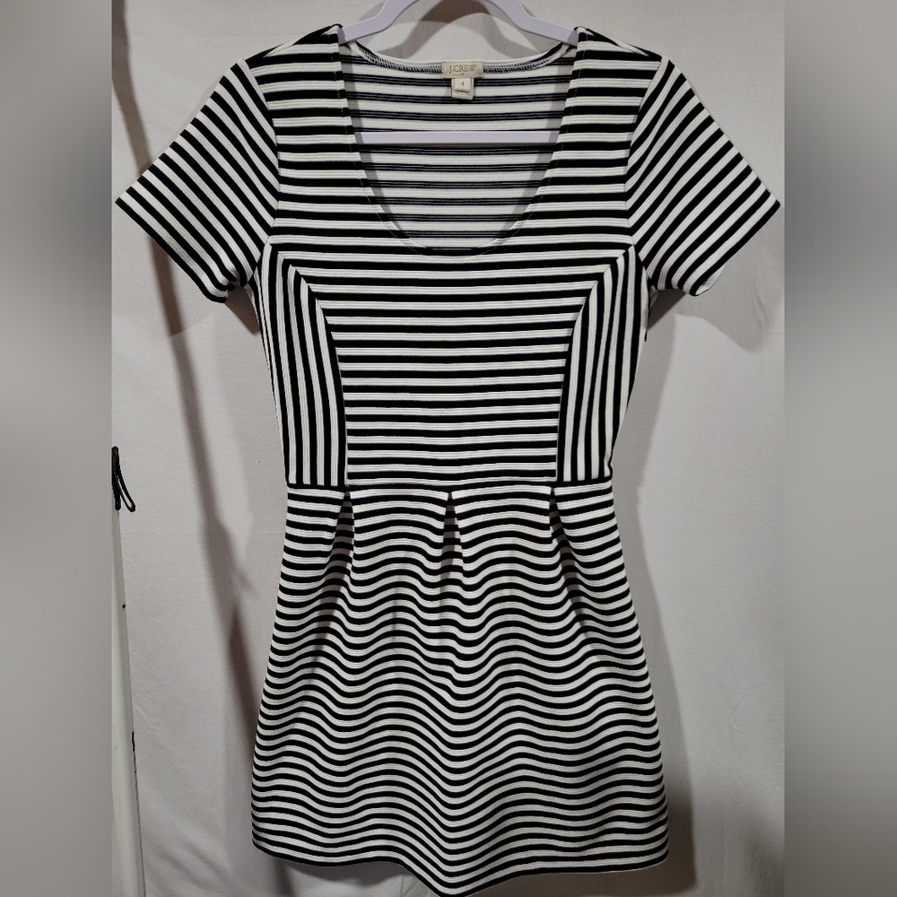 J. Crew Black and White Striped Fit & Flare Dress, Size 4